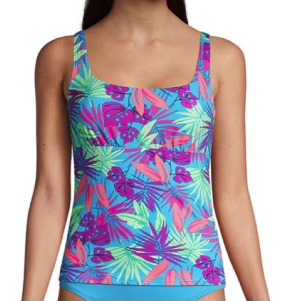 Lands’ End | Turquoise Tropical Print Square Neck Tankini